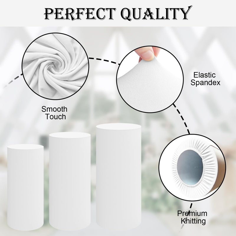 SaitiMade Set of 5 - White Cylinder Pedestal Stand Covers  Flexible Cylinder Stand Covers for Party  Wedding or Birthday Event Decor - Only Contains Cylinder Covers - Image 3